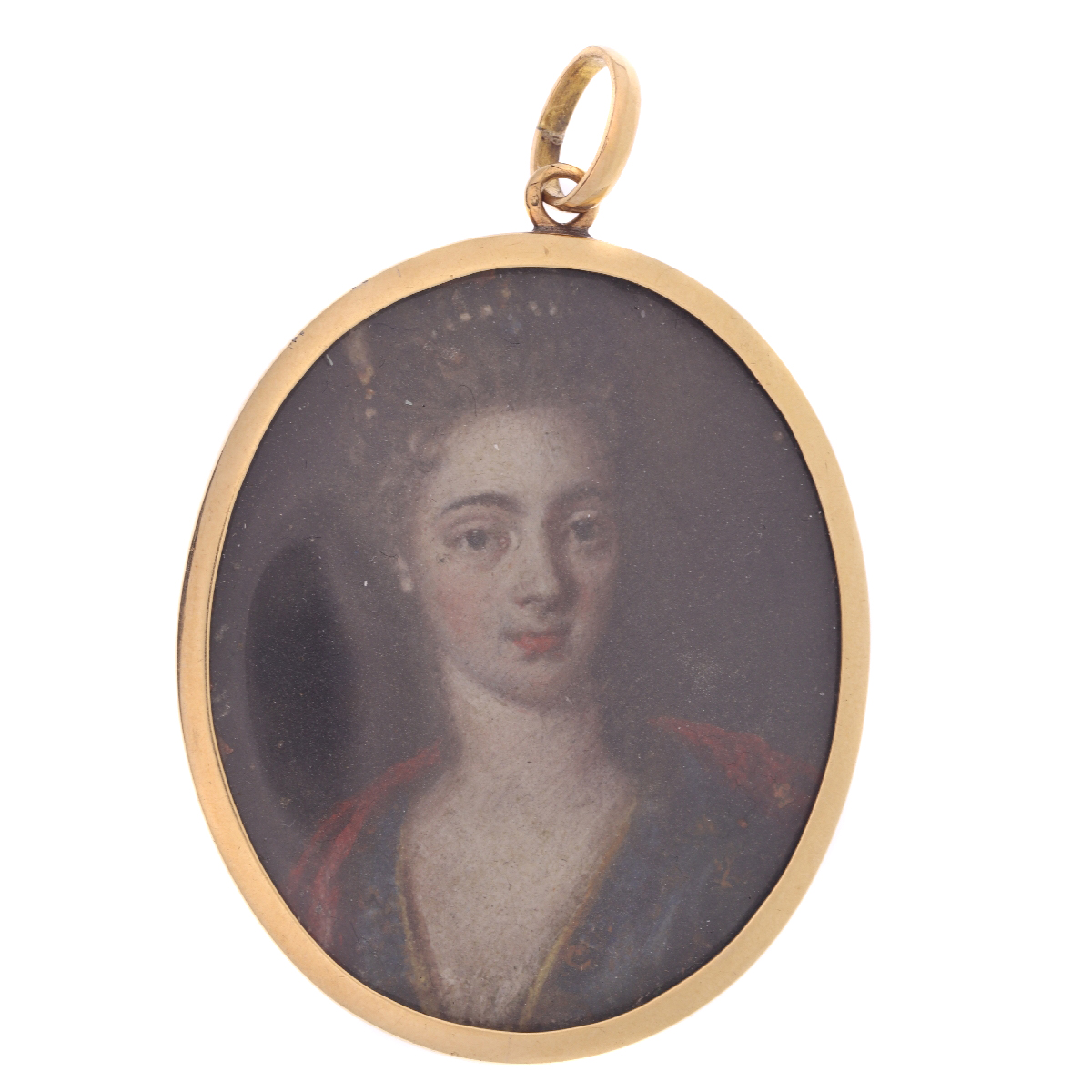 Georgian painted miniature in red gold pendant